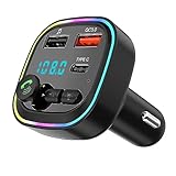 Bluetooth FM Transmitter 5.3, Adapter für Auto Radio, QC3.0 Schnell Aufladbarer LED Display Kabelloser Bluetooth-MP3-Player, 2 USB + 1 Typ C, Freisprechanrufe, Unterstützt USB und TF-Karte