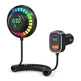 ORIA Bluetooth FM Transmitter Auto, Bluetooth 5.3 Radio KFZ Adapter mit PD 30W & QC 3.0 Schnellladeanschluss, Freisprechen, LED-Atmosphärenlicht, Sprachassistent